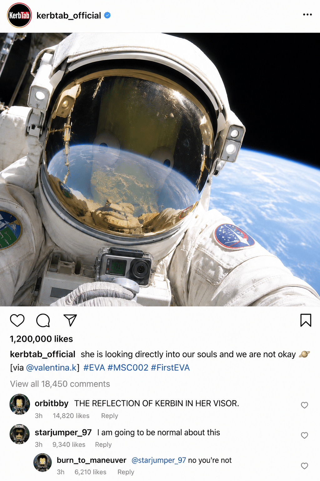 Crewgram post: KerbTab repost of visor selfie