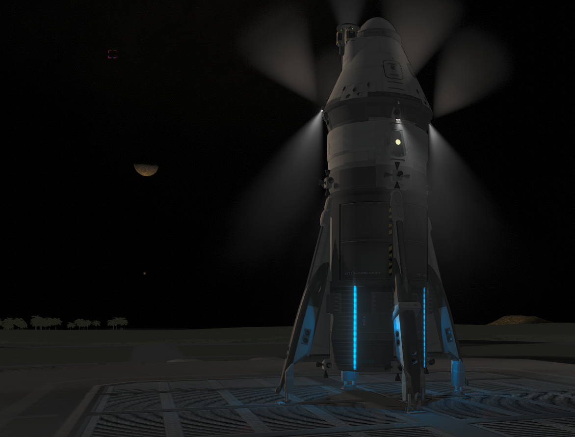 Prototype Kerbalx Lunar Lander No Name Mun in Backdrop while on the Pad