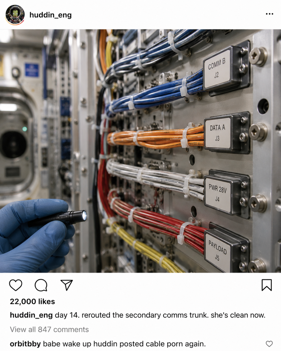 Crewgram post: station hardware close-up