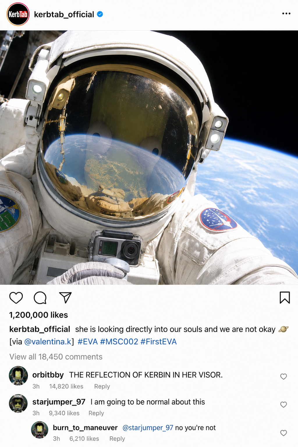 Crewgram post: KerbTab repost of visor selfie