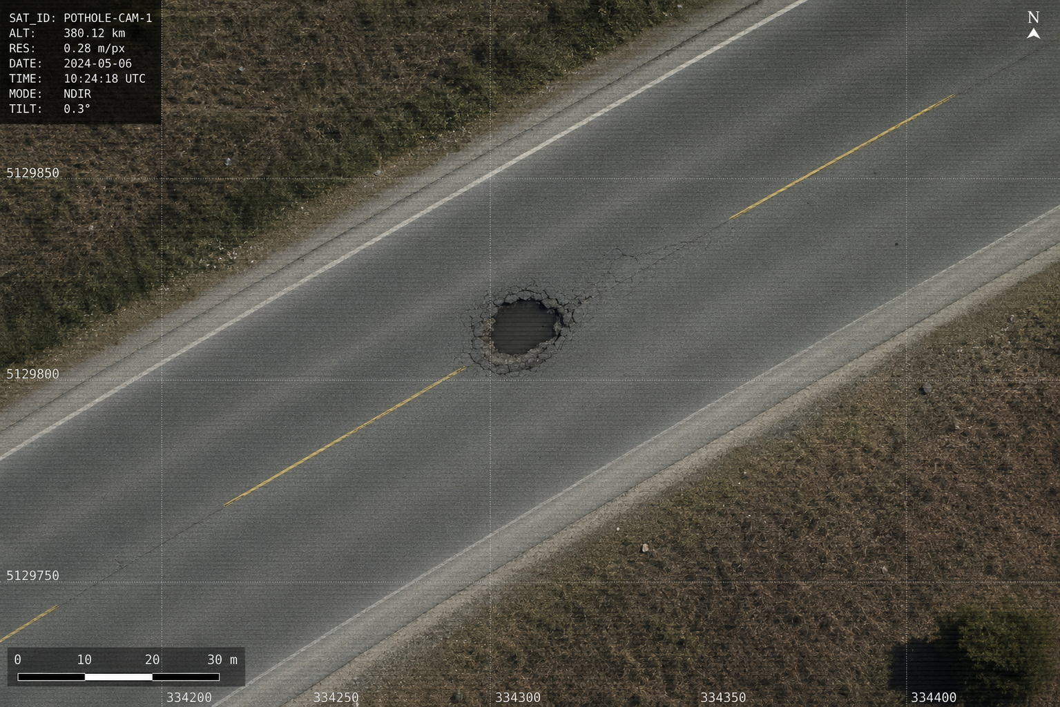 POTHOLE-CAM: road pothole from 380km orbit